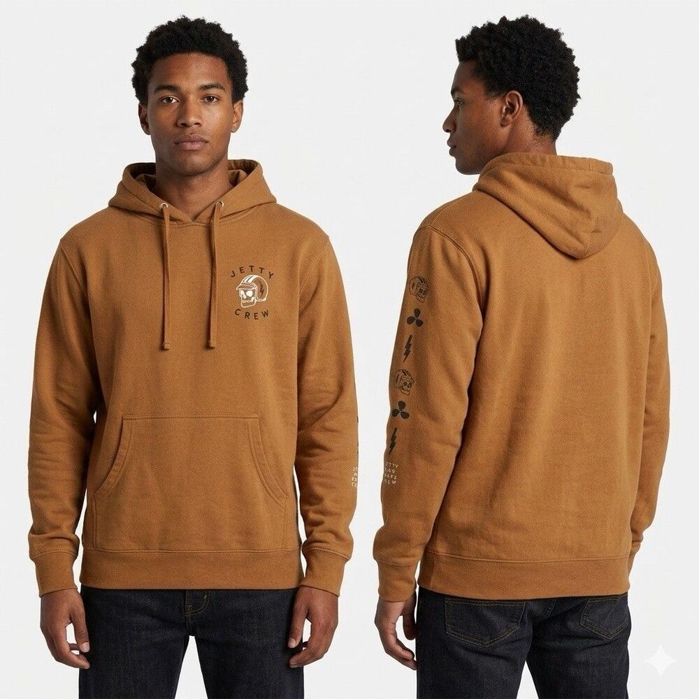 JETTY Life 'MAD PROPS CREW' Motorcycle Skull Graphic Hoodie Mens Medium Brown